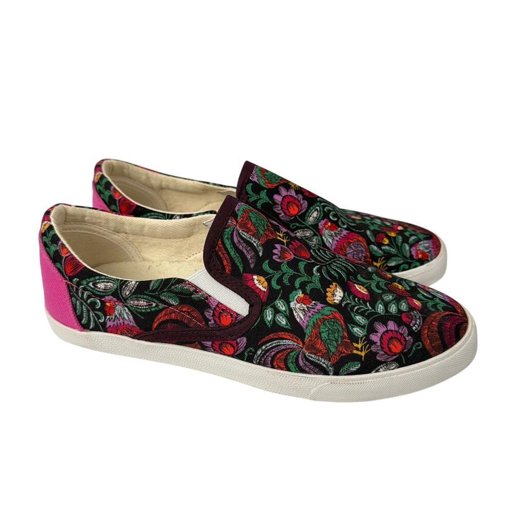 Inkkas Shoes Womens Size 9.5 Rooster Floral Multicolor Canvas Slip On Sneakers